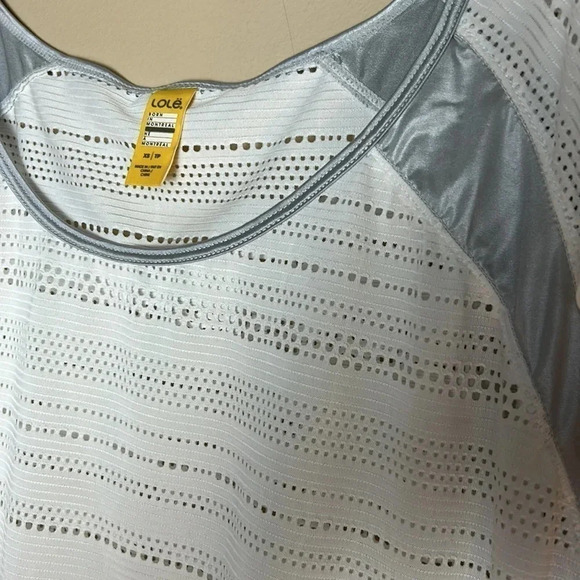 LOLE vtg oversize white sheer eyelet t shirt,silver trim,PTP 20” ,raglan,XS,S,M - Picture 4 of 15